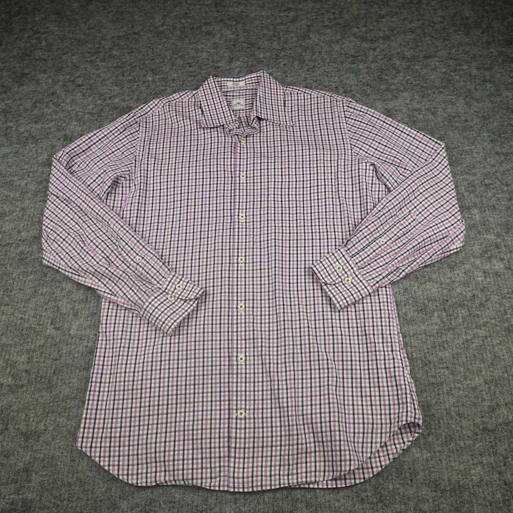 Peter Millar Shirt Mens Medium Purple Plaid Black Golf Button Up Long Sleeve